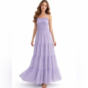NWT Scoop NYC Smocked Tiered Maxi Dress L Fairy
